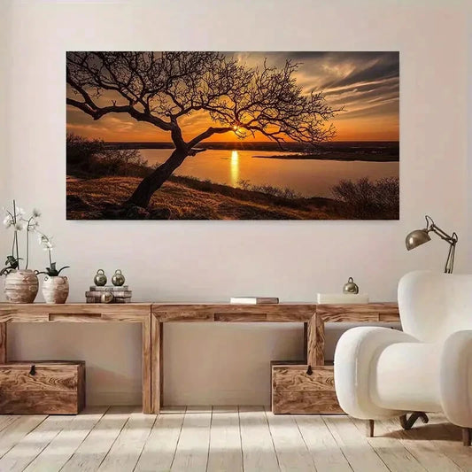 Modern Sunset Serene River wall canvas office home room framed 120x60cm - Bella Home Decor