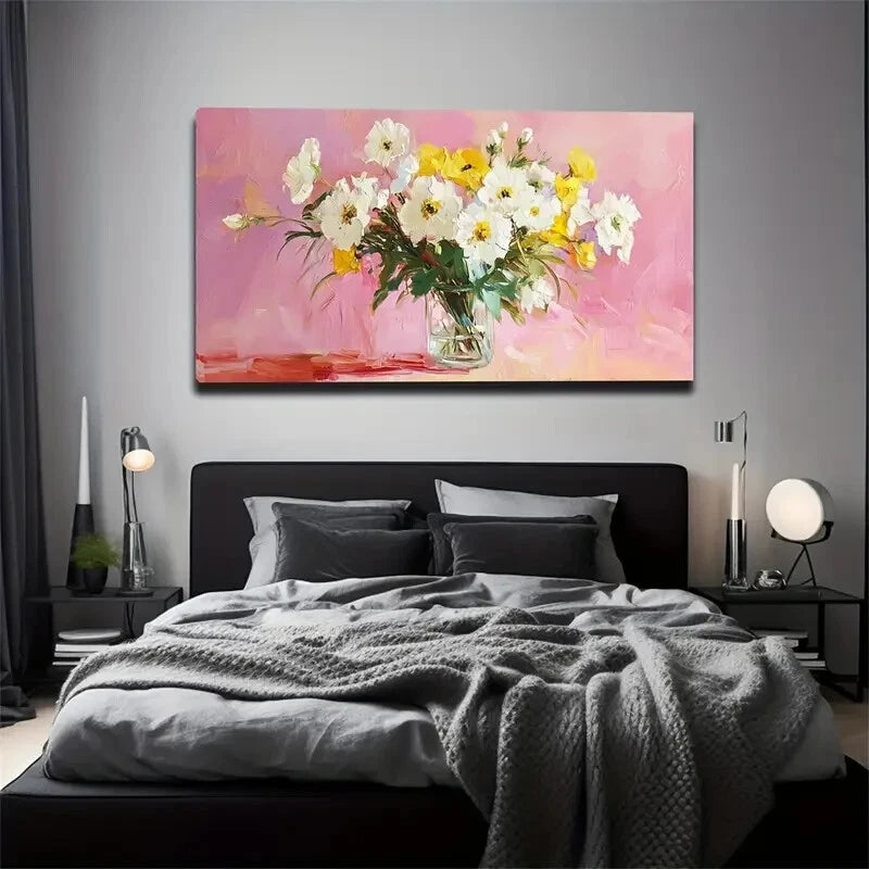 Bunch Of Flowers Glass Vase Wall Art Canvas Office Home Room Framed 120x60cm - Bella Home Decor