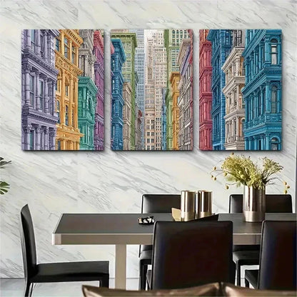 3pcs Modern Architectural Street Scene Perfect Wall Art Set Canvas Framed 50x70cm - High Quality Print 100% Australian Made Wall Canvas Ready to Hang