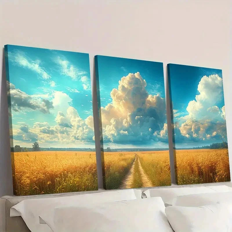 3pcs Cloud Sky Country Landscape S D Wall Art Set Canvas Framed 60x90cm - High Quality Print 100% Australian Made Wall Canvas Ready to Hang - Bella Home Decor