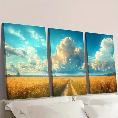 3pcs Cloud Sky Country Landscape S D Wall Art Set Canvas Framed 60x90cm - High Quality Print 100% Australian Made Wall Canvas Ready to Hang - Bella Home Decor