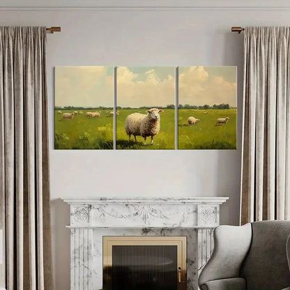 3pcs Rustic Pastoral Scene Sheep Grazing Metal Print Ready to Hang Art - Bella Home Decor