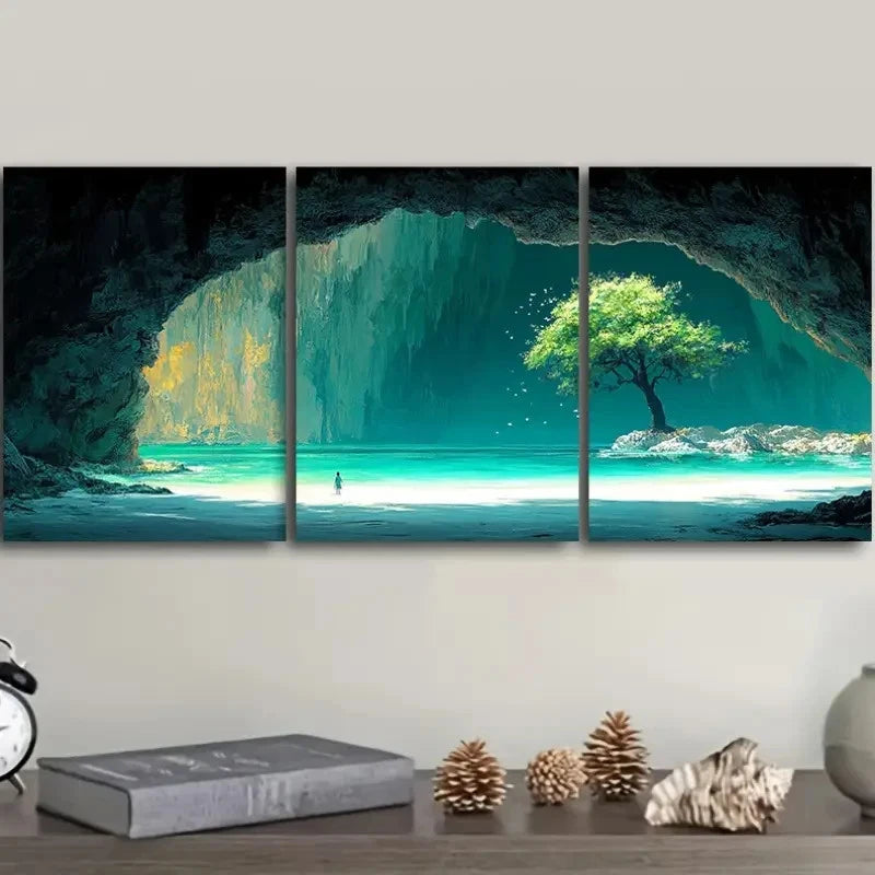 3pcs The Interior View of a Cave Wall Art Set Canvas Framed 40x60cm - High Quality Print 100% Australian Made Wall Canvas Ready to Hang - Bella Home Decor