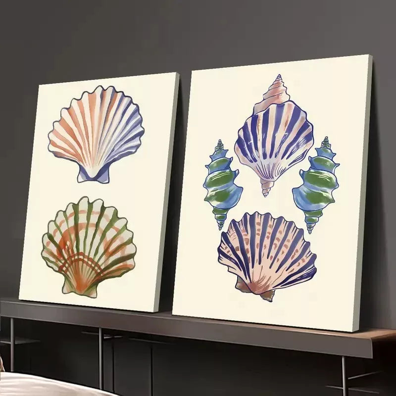 2pcs Nordic Style, Blue Shell Canvas Framed 50x75cm - High Quality Print 100% Australian Made Wall Canvas Ready to Hang - Bella Home Decor