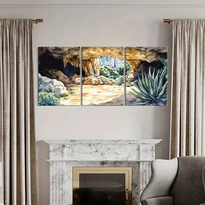 3pcs Cave Nature Landscape Watercolor Style Metal Print Ready to Hang Art - Bella Home Decor