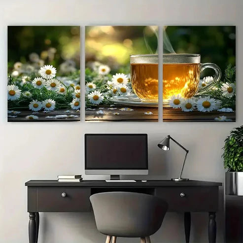 3pcs Natural Chamomile Daisy Tea Wall Art Canvas Unframed – High Quality Print 100% Australian Made Wall Canvas