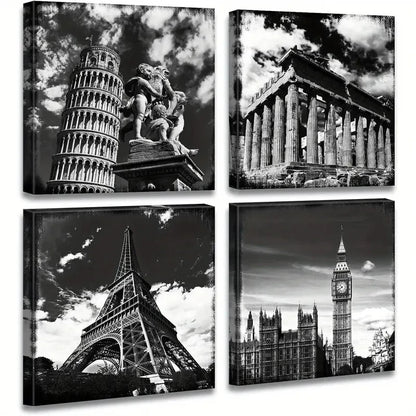 4pcs Leaning Tower Of Pisa Wall Art Canvas Framed