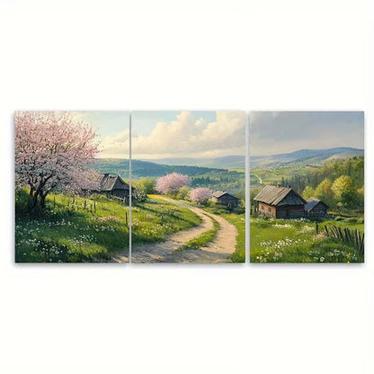 3pcs Ukrainian Countryside in Spring Metal Print Ready to Hang Art