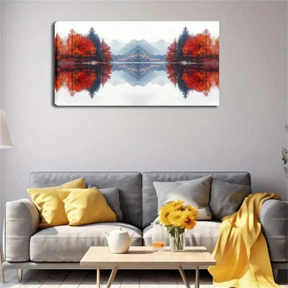 Serene Lake Vibrant Autumn Tree Wall Art Canvas Office Home Room Framed 120x60cm - Bella Home Decor