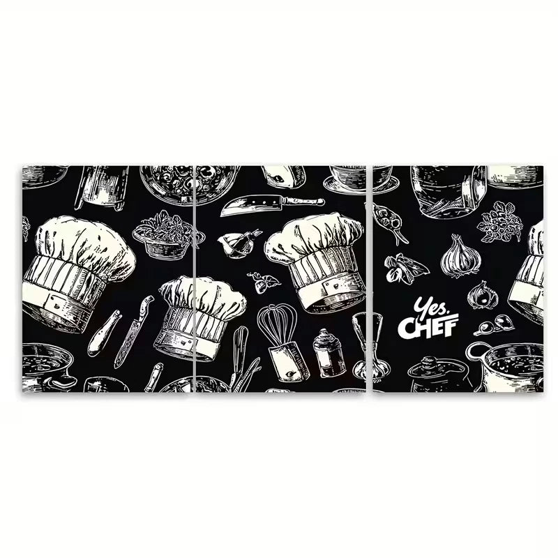 3pcs Chef Hats, Spatulas & Utensils Design Metal Print Ready to Hang Art - Bella Home Decor