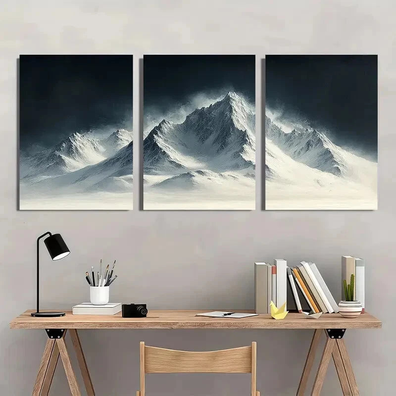 3pcs Alpine Echoes Minimalist Mountain Landscape Metal Print Ready to Hang Art - Bella Home Decor