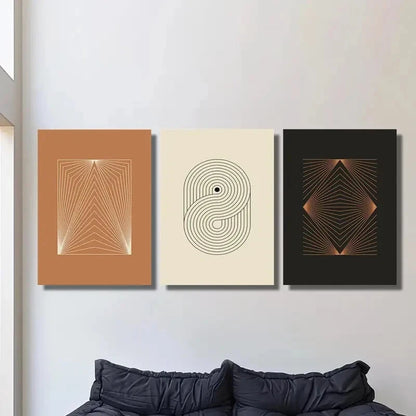 3pcs Abstract Line Art, Line Geometry, Minimalism Metal Print Ready to Hang Art - Bella Home Decor