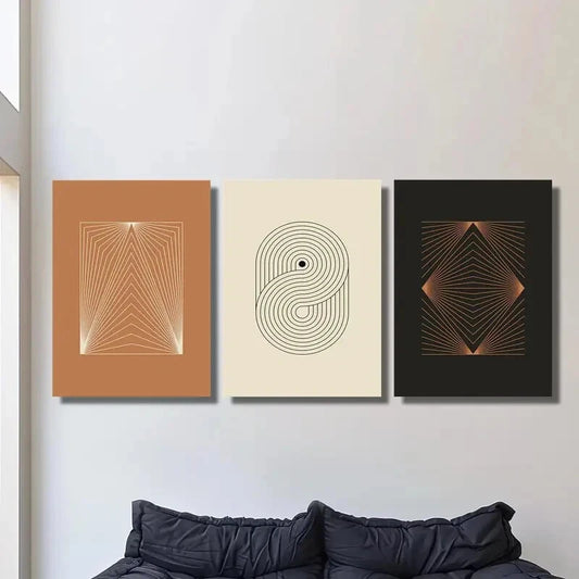 3pcs Abstract Line Art, Line Geometry, Minimalism Metal Print Ready to Hang Art - Bella Home Decor