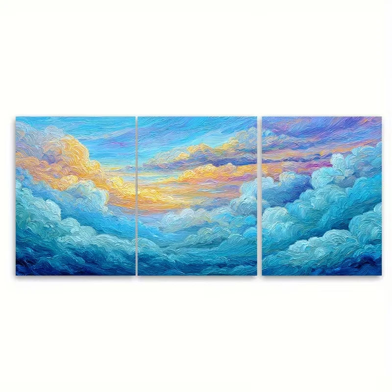 3pcs Blue Ocean Sunset And Sunrise Sky Metal Print Ready to Hang Art