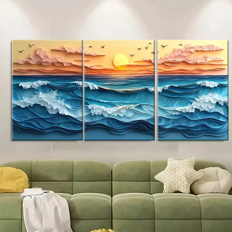 3pcs Abstract Beach Seascape Metal Print Ready to Hang Art - Bella Home Decor