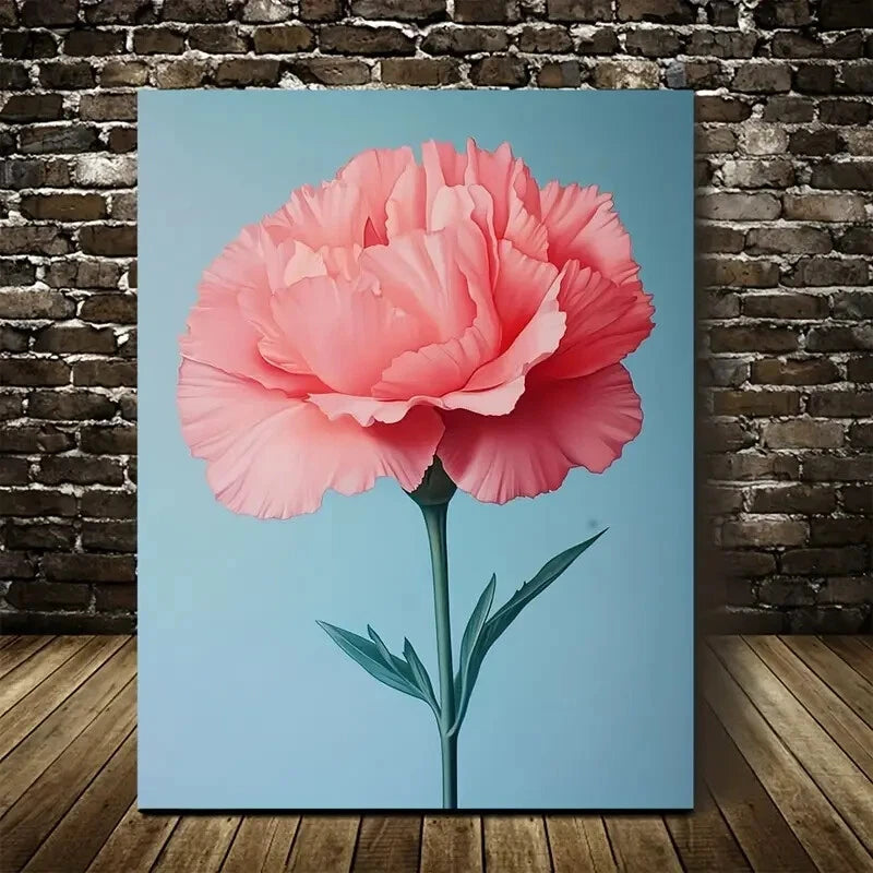Beautiful Vibrant Pink Flower Painting Blue 40x60cm Metal Print Ready to Hang - Bella Home Decor