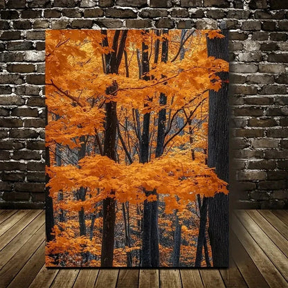 Lush Maple Trees in Rich Orange Hues Painting 40x60cm Metal Print Ready to Hang