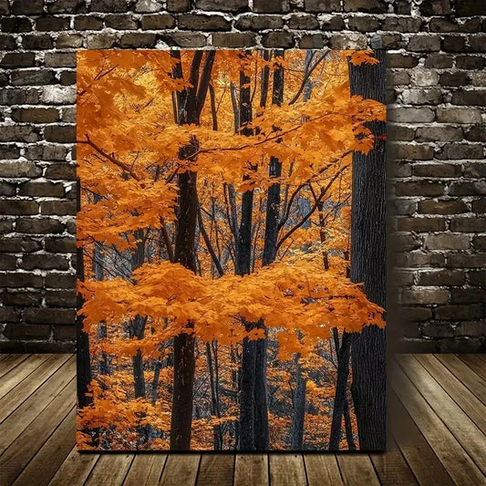 Lush Maple Trees in Rich Orange Hues Painting 40x60cm Metal Print Ready to Hang