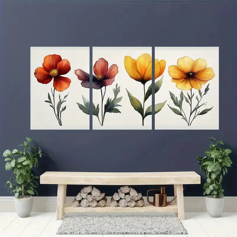 3pcs Dark Wildflower Floral Botanical Prints Metal Print Ready to Hang Art