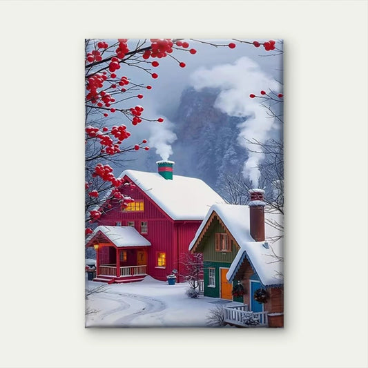 Snow-Covered House Landscape 60x90cm Metal Print Ready to Hang