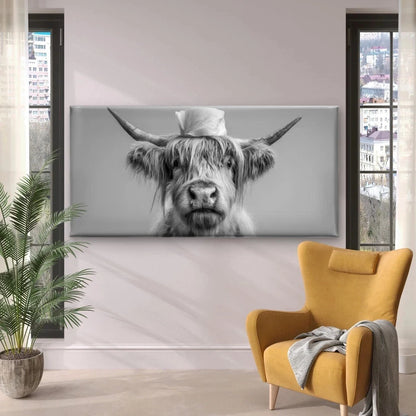 Black and White Scottish Cow Wall Art Canvas Office Home Room Framed 120x60cm