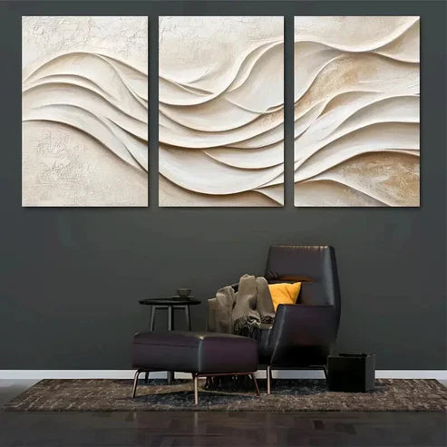 3pcs Minimalist White and Beige Abstract Perfect Wall Art Set Canvas Unframed - High Quality Print 100% Australian Made Wall Canvas