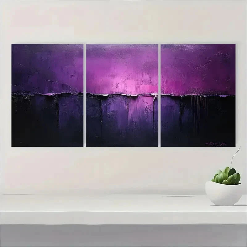 3pcs Painting Purple Abstract Textured Art Metal Print Ready to Hang Art - Bella Home Decor