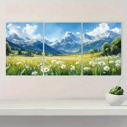 3pcs Rocky Mountains Painting Spring Watercolor Metal Print Ready to Hang Art - Bella Home Decor