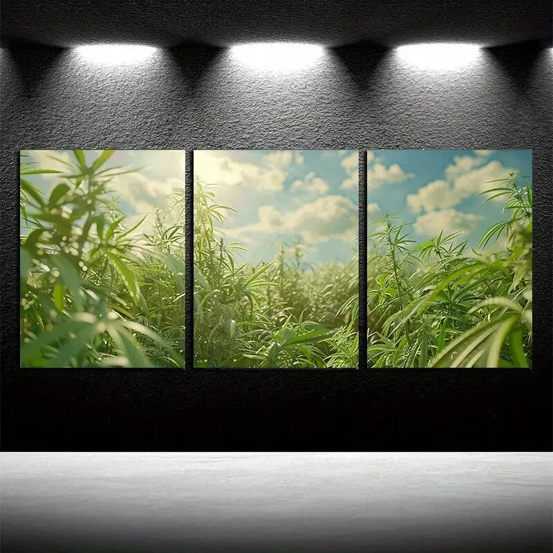 3pcs Hemp Field Greenery with Blue Sky Metal Print Ready to Hang Art - Bella Home Decor