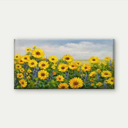 Bright Yellow Sunflower Field Wall Art Canvas Office Home Room Framed 120x60cm