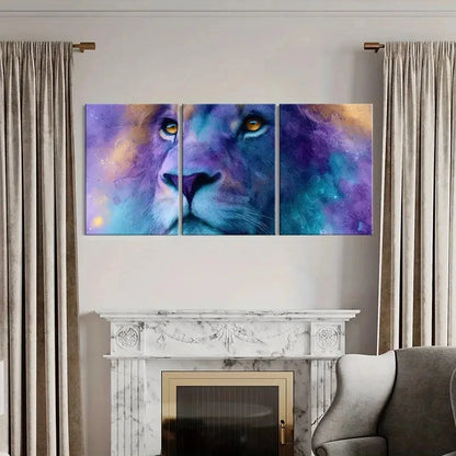3pcs Artistic Lion Portrait Vibrant Colors Metal Print Ready to Hang Art - Bella Home Decor