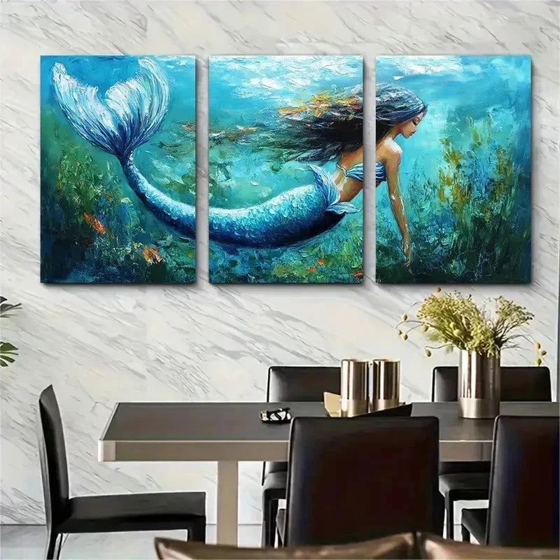 3pcs Mermaid Underwater Girl Perfect Wall Art Set Canvas Framed 50x70cm - High Quality Print 100% Australian Made Wall Canvas Ready to Hang