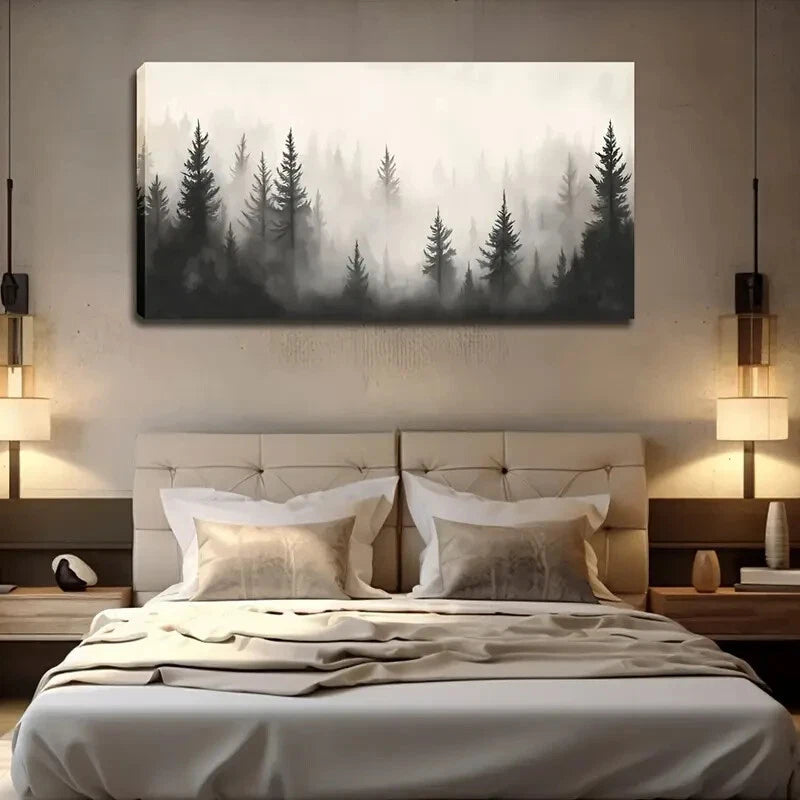 Majestic Pine Forest Misty Wall Art Canvas Office Home Room Framed 120x60cm - Bella Home Decor