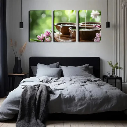 3pcs Serene Water Flow Landscape with Floral Wall Art Set Canvas Unframed - High Quality Print 100% Australian Made Wall Canvas
