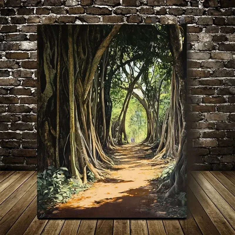 Natural Scenery Painting with Pine Painting 40x60cm Metal Print Ready to Hang - Bella Home Decor