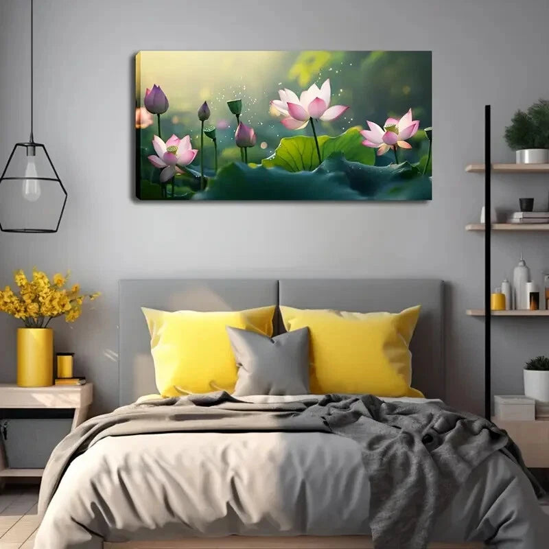 White for Lotus Blooming Lily Wall Art Canvas Office Home Room Framed 120x60cm - Bella Home Decor