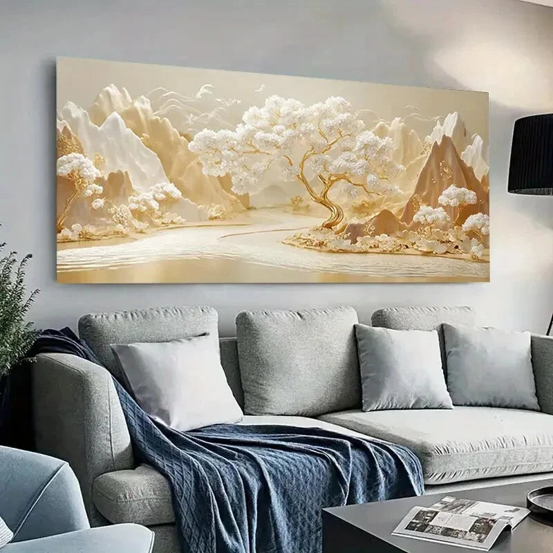 Gold Peak Cherry Blossoms wall canvas office home room framed 120x60cm - Bella Home Decor