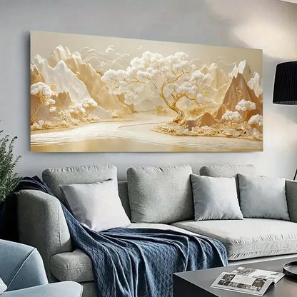Gold Peak Cherry Blossoms wall canvas office home room framed 120x60cm - Bella Home Decor