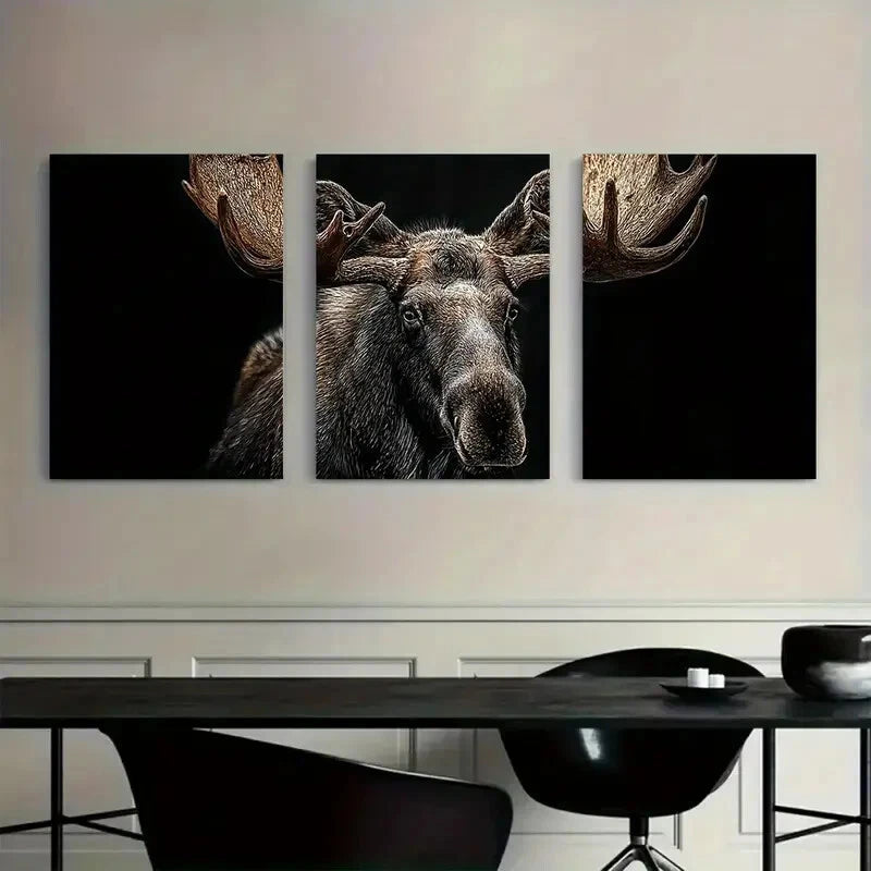 3pcs Rustic Moose Feel The Raw Power Nature Metal Print Ready to Hang Art - Bella Home Decor