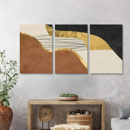 3pcs Abstract Modern Painting Brown & Black Metal Print Ready to Hang Art - Bella Home Decor
