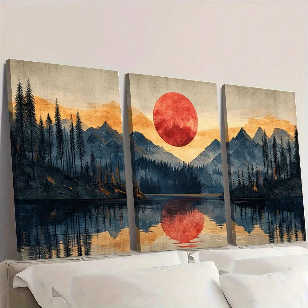 3pcs Mountain Nature Painting Wall Art Set Canvas Framed 50x70cm - High Quality Print 100% Australian Made Wall Canvas Ready to Hang