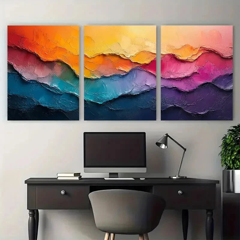 3pcs Dynamic Abstract Multicolor Modern Textured Metal Print Ready to Hang Art - Bella Home Decor