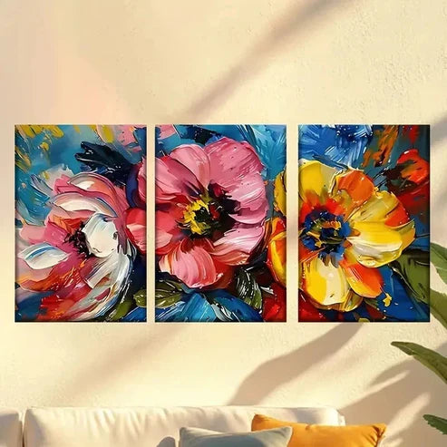 3pcs A Painting of Flowers in a Vase Wall Art Canvas Unframed - High Quality Print 100% Australian Made Wall Canvas - Bella Home Decor