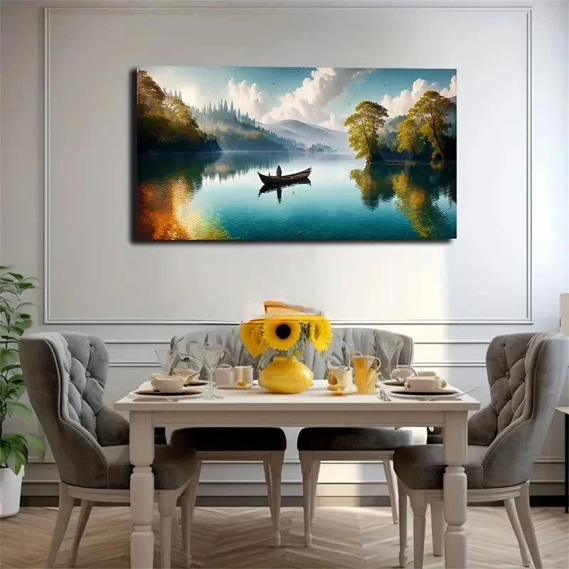 Meditation Boat On The Lake Wall Art Canvas Office Home Room Framed 120x60cm