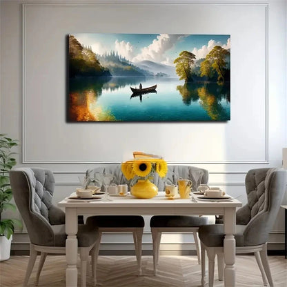 Meditation Boat On The Lake Wall Art Canvas Office Home Room Framed 120x60cm