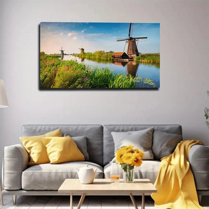 Dutch Countryside Wall Art Canvas Office Home Room Framed 120x60cm