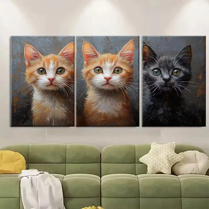3pcs Three Cat Painting Animals Metal Print Ready to Hang Art