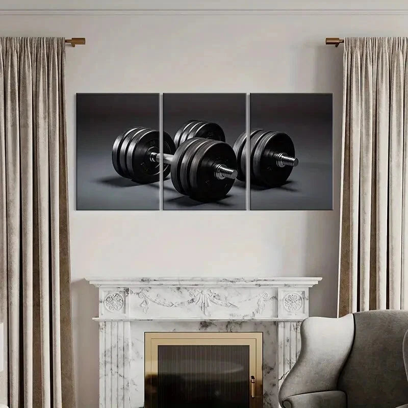 3pcs Fitness Art Dumbbell Industrial Metal Print Ready to Hang Art - Bella Home Decor