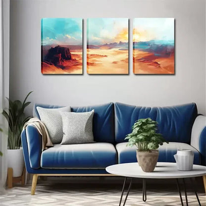 3pcs Sunset Views in Red, Orange & Blue Wall Art Canvas Unframed - High Quality Print 100% Australian Made Wall Canvas