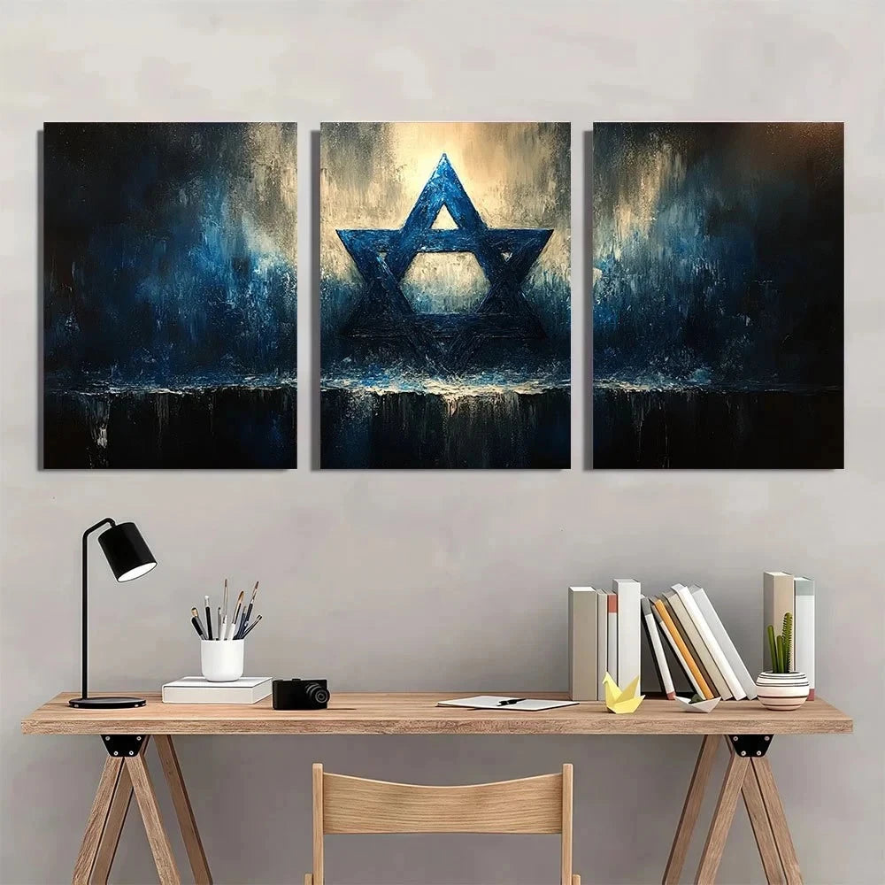 3pcs Modern Bold Black Blue and White Abstract Metal Print Ready to Hang Art